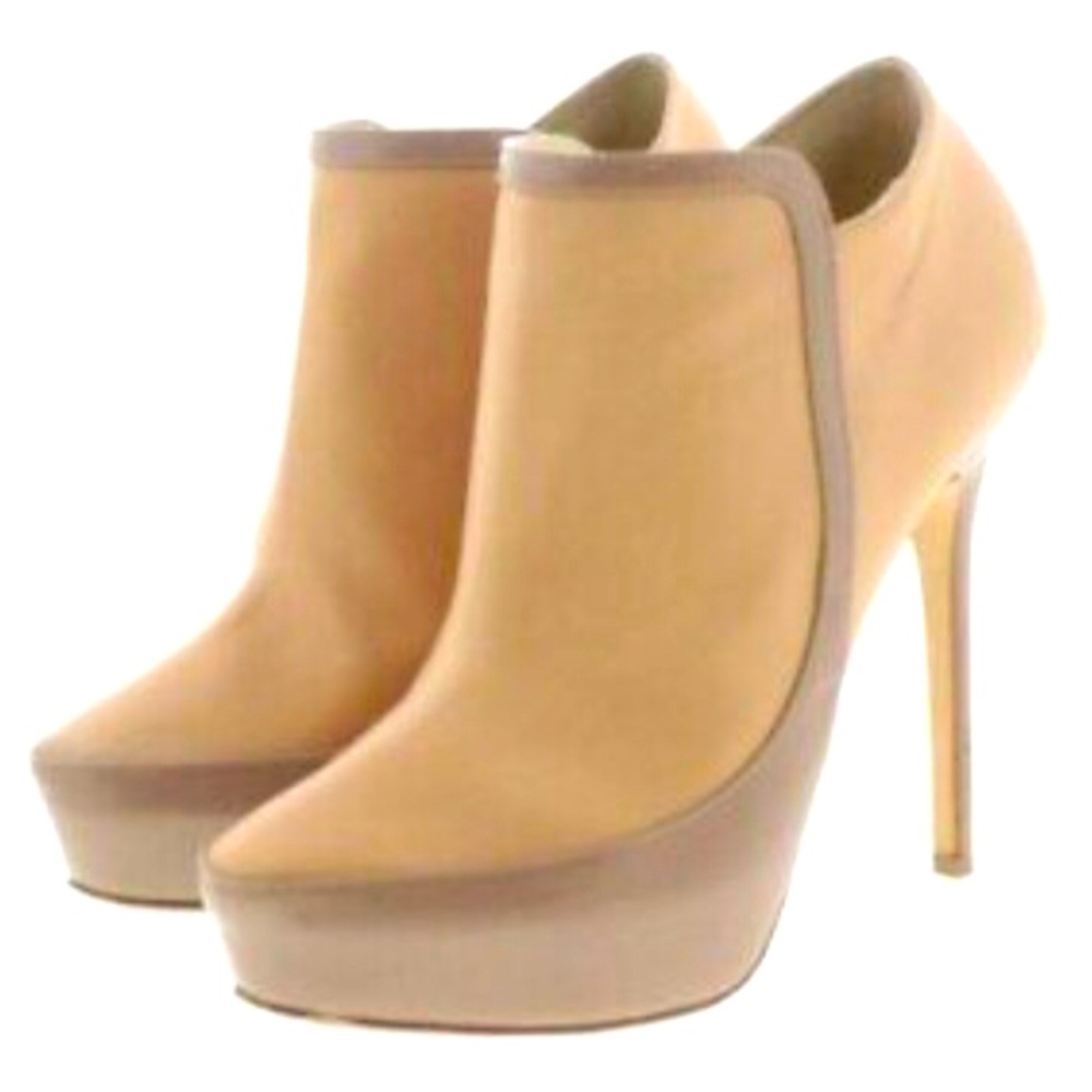 JIMMY CHOO 37.5 7 1/2 Decoy Light Brown Tan Leather Bootie Boots Heels
